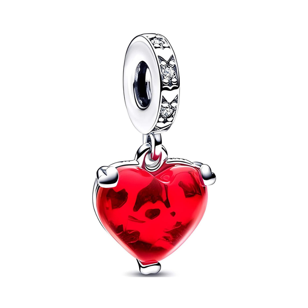 Mickey & Minnie Mouse Kiss Red Murano Glass Dangle Charm - Pretty Little Charms
