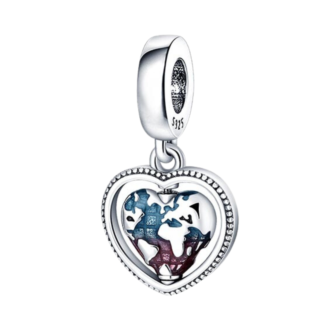 Spinning Heart Globe Dangle Charm Pretty Little Charms