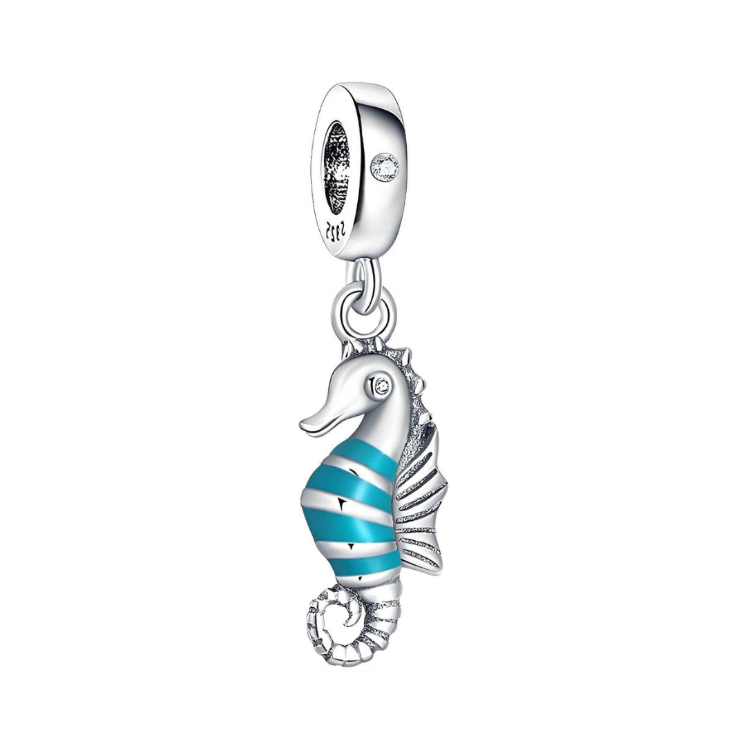 Blue Striped Sea Horse Dangle Charm - Pretty Little Charms