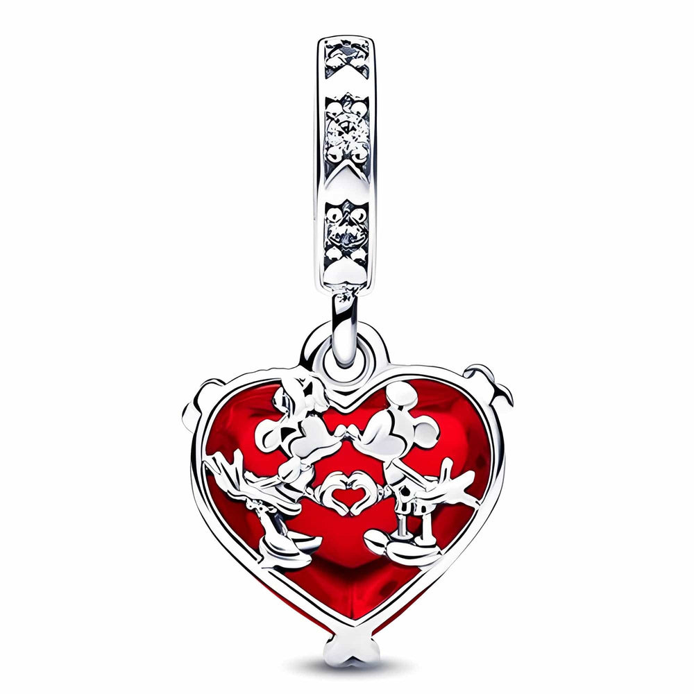 Mickey & Minnie Mouse Kiss Red Murano Glass Dangle Charm - Pretty Little Charms