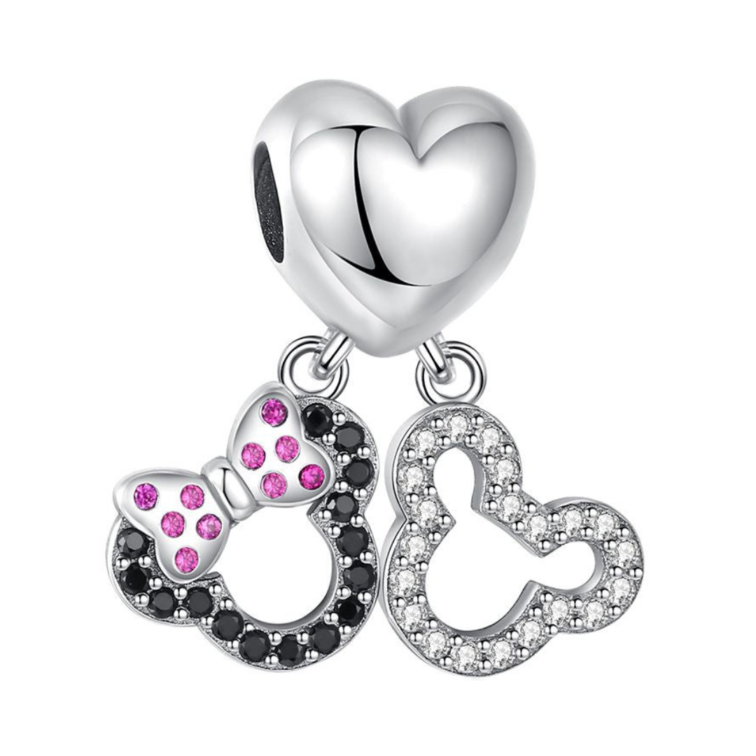 Mickey and Minnie Mouse Outline Heart Charm