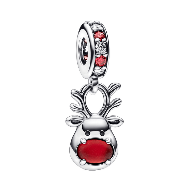 Red Nose Reindeer Murano Dangle Charm - Pretty Little Charms