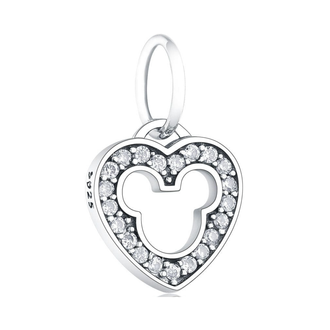 Mickey Mouse Outline Heart Dangle Charm