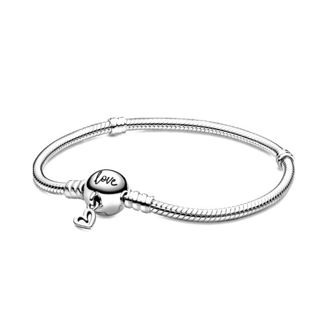 Silver Dangle Heart & Love Snake Chain Bracelet