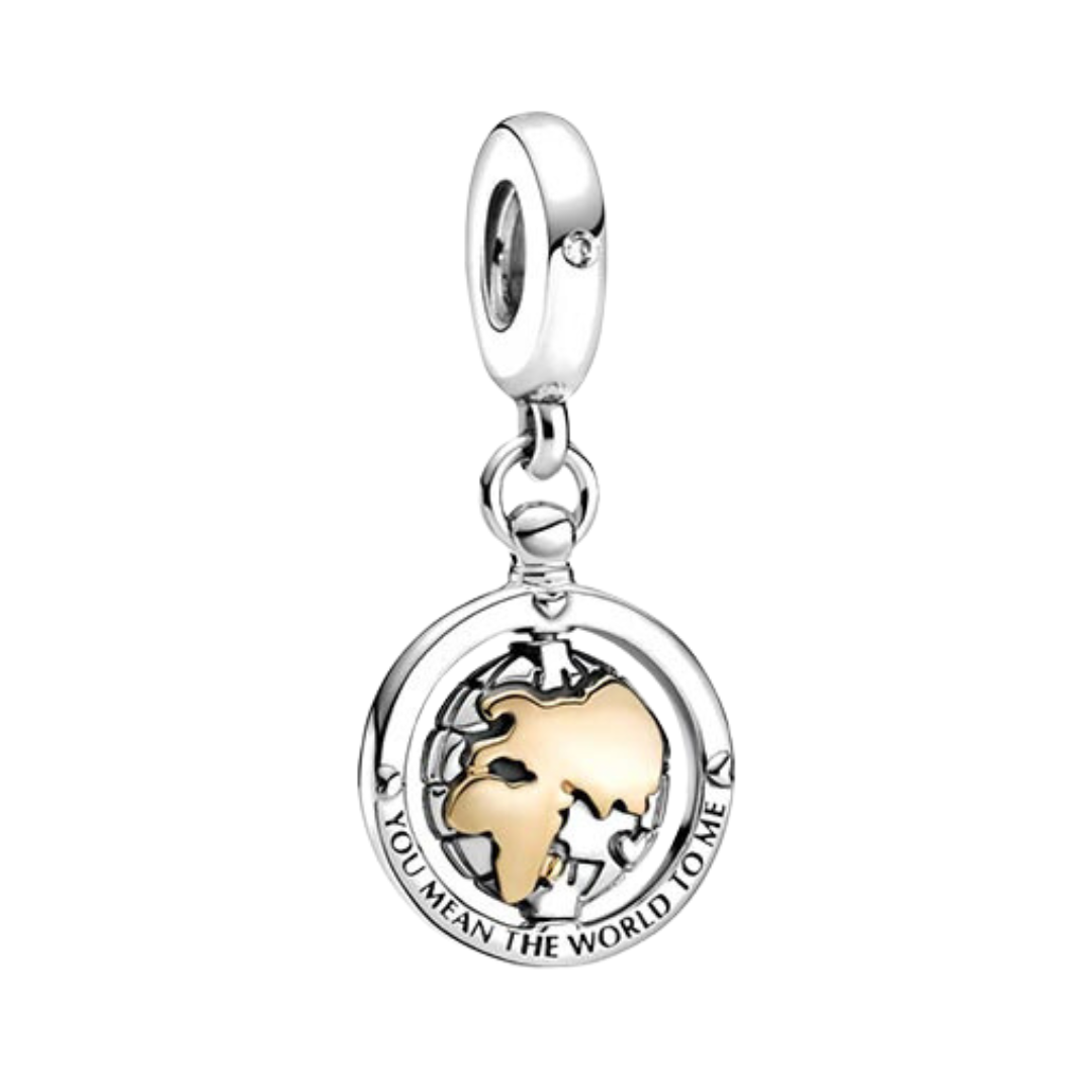 Silver and Gold Spinning Globe Dangle Charm