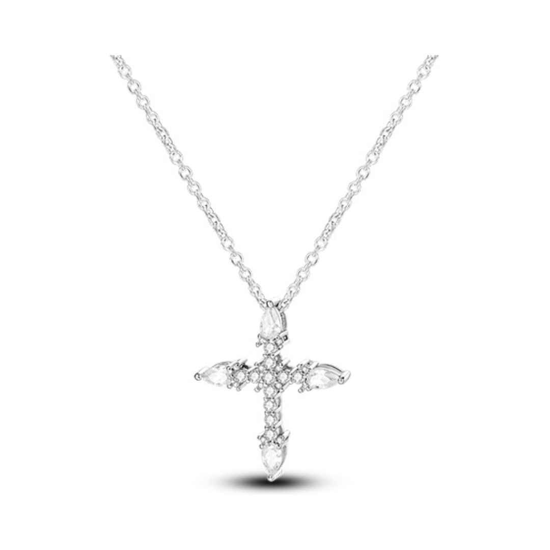 Silver Cubic Zirconia Cross Necklace