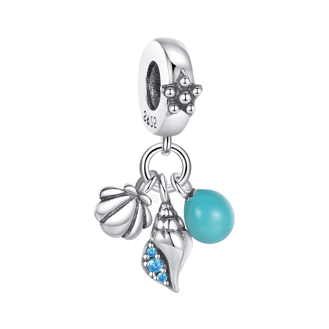 Glow in the Dark Orb, Conch Shell and Clam Shell Triple Dangle Charm