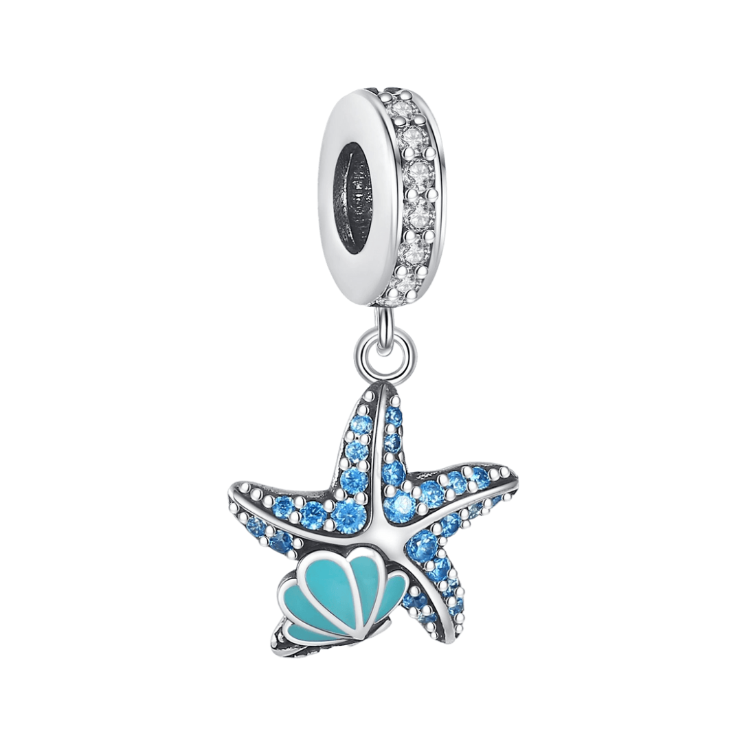 Blue Starfish And Shell Dangle Charm