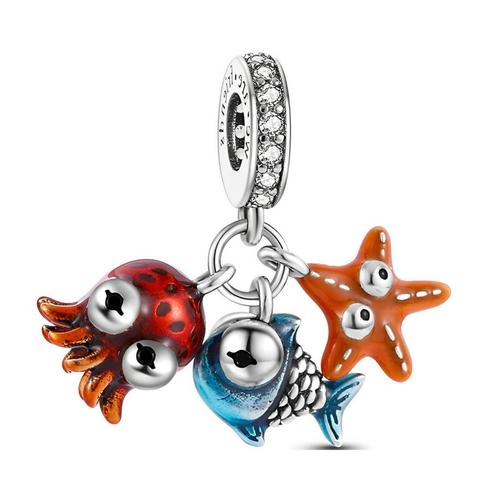 Starfish, Fish, And Octopus Triple Dangle Charm - Pretty Little Charms