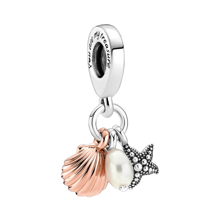 Treated Freshwater Cultured Pearl, Starfish & Shell Triple Dangle Charm - Pretty Little Charms