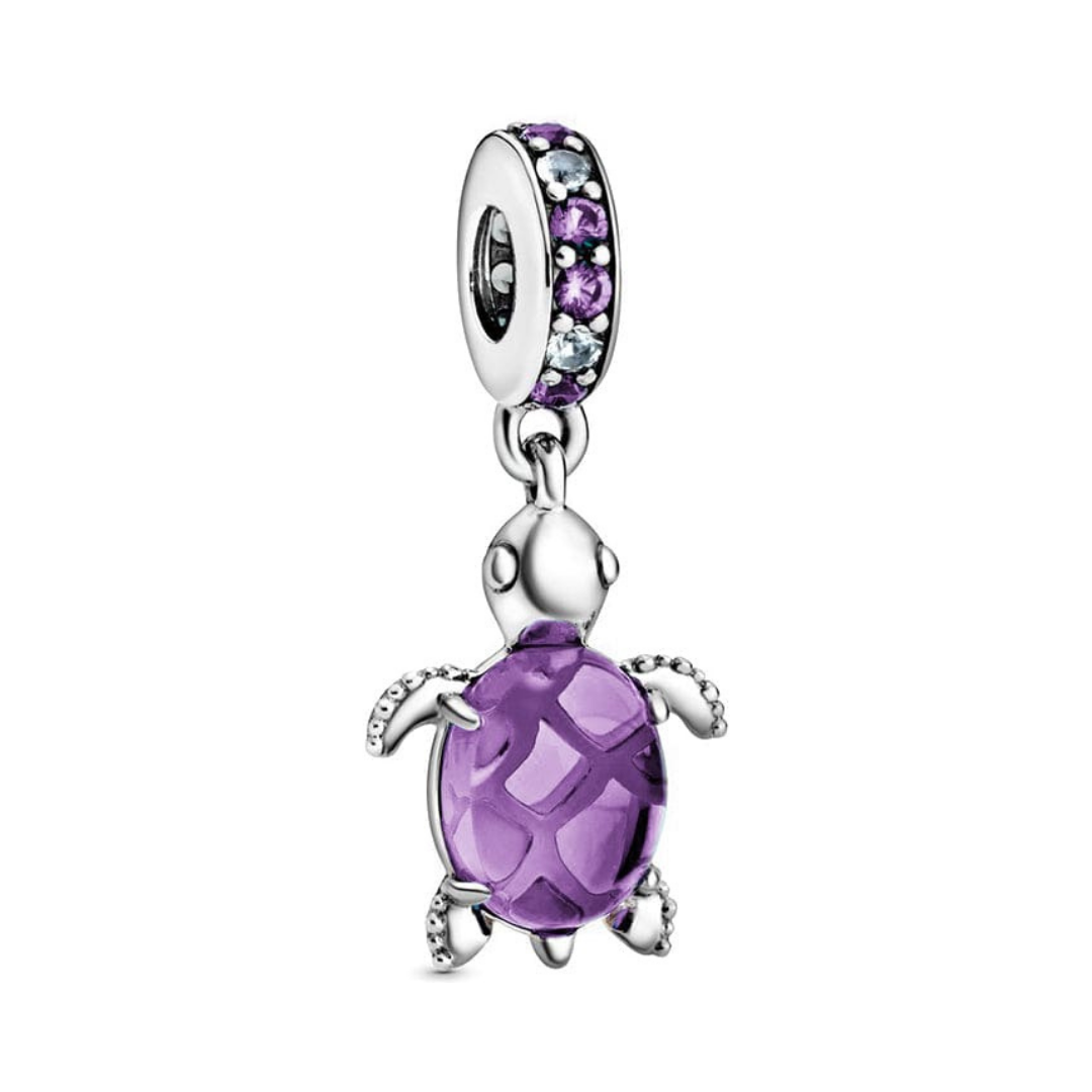 Murano Glass Purple Sea Turtle Dangle Charm