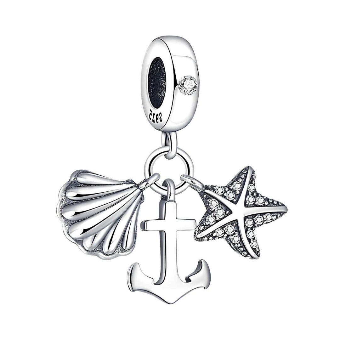 Starfish, Anchor And Seashell Triple Dangle Charm - Pretty Little Charms