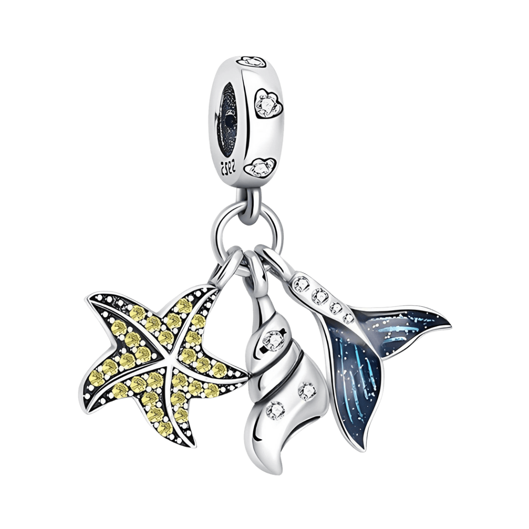 Mermaid, Shell and Starfish Triple Dangle Charm