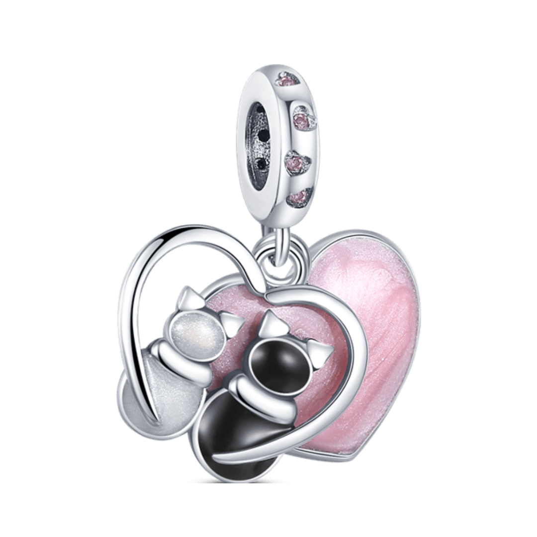 Heart and Cats Double Dangle Charm