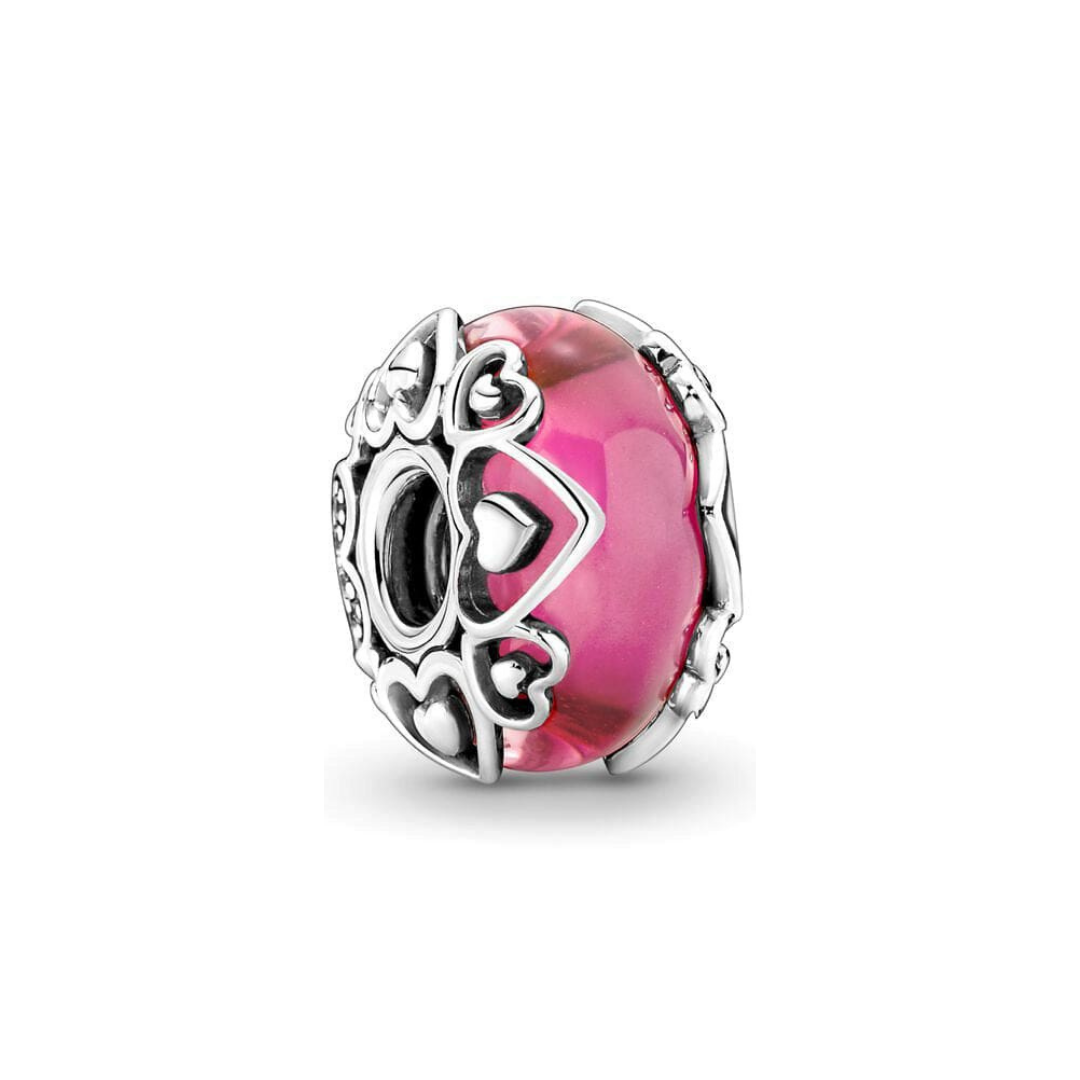 Pink Murano Glass And Heart Charm