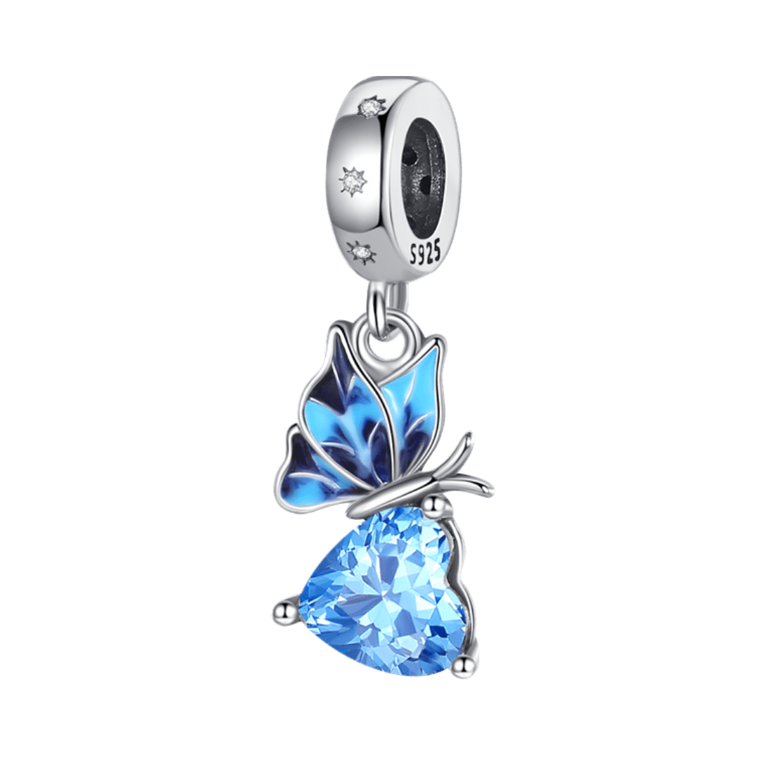 Blue Half Butterfly and Heart Dangle Charm