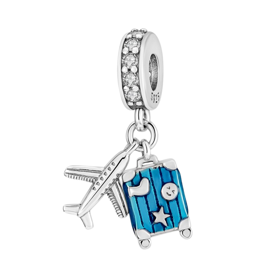 Plane and Blue Suitcase Dangle Charm