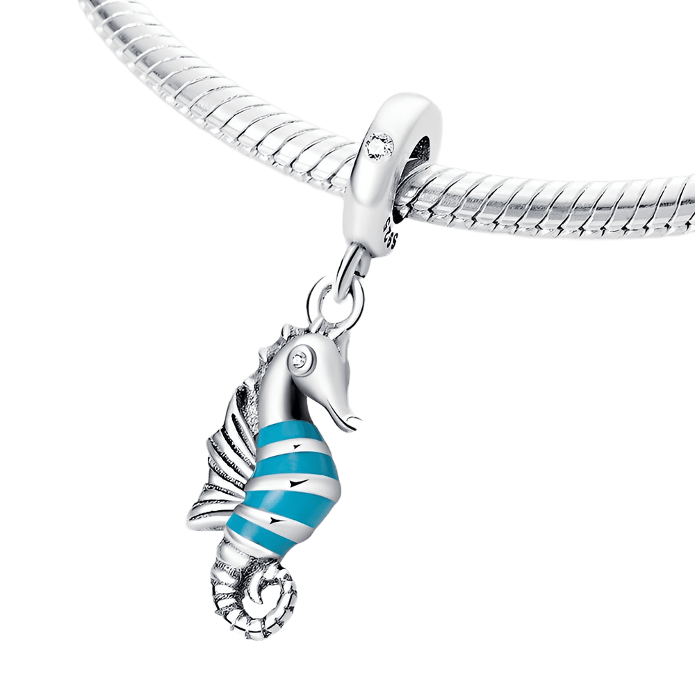 Blue Striped Sea Horse Dangle Charm - Pretty Little Charms