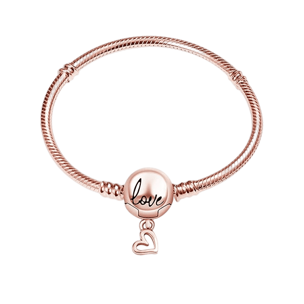 Gold Dangle Heart & Love Snake Chain Bracelet