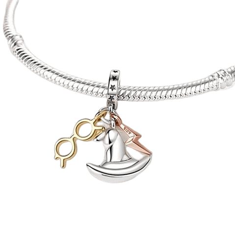 Glasses, Sorting Hat And Lightning Bolt Dangle Charm - Pretty Little Charms