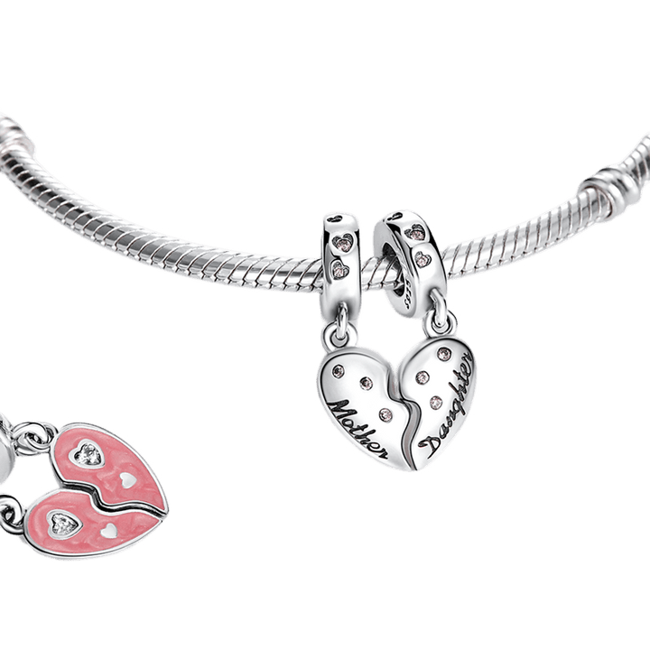 Mother And Daughter Together Forever Heart Set Charm