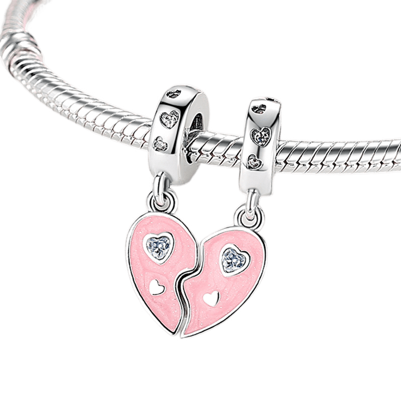 Mother And Daughter Together Forever Heart Set Charm