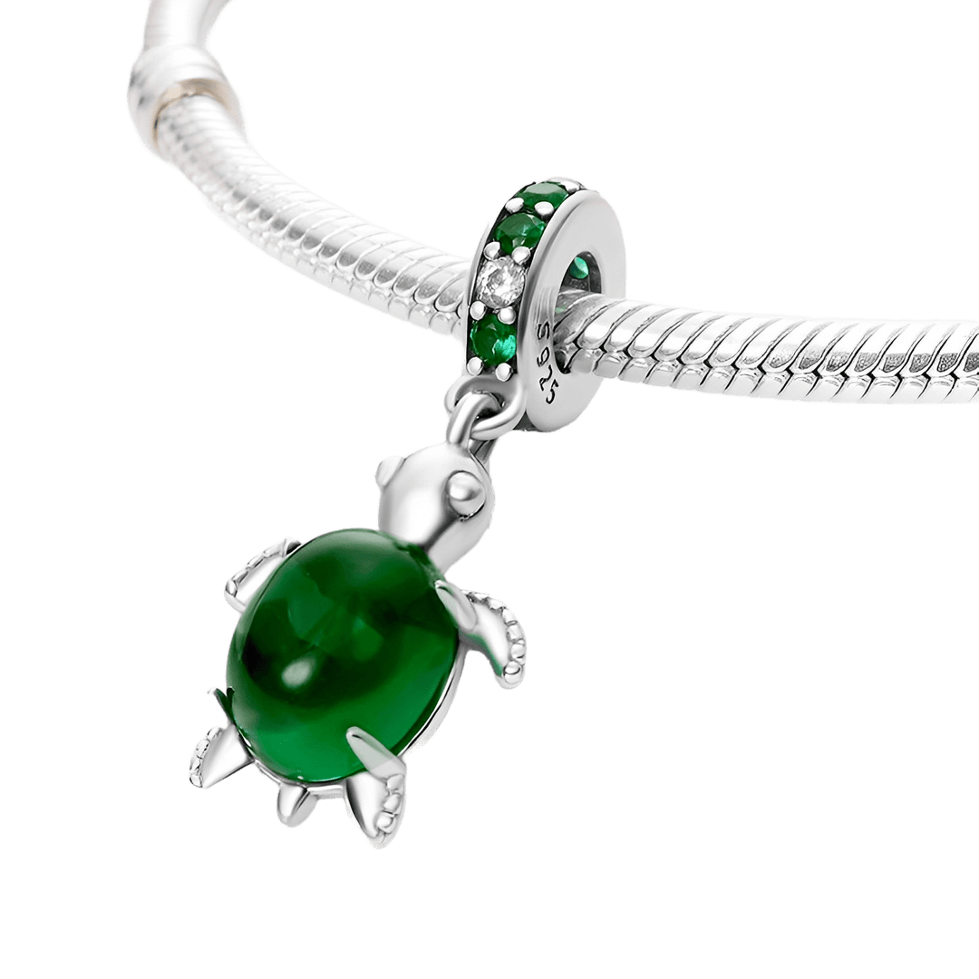 Murano Glass Green Sea Turtle Dangle Charm - Pretty Little Charms