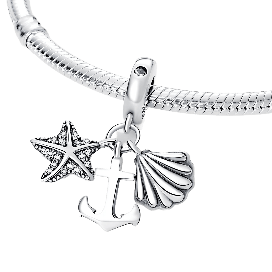 Starfish, Anchor And Seashell Triple Dangle Charm