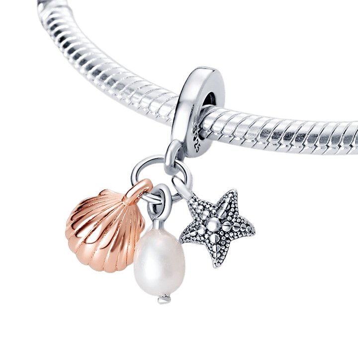 Treated Freshwater Cultured Pearl, Starfish & Shell Triple Dangle Charm - Pretty Little Charms